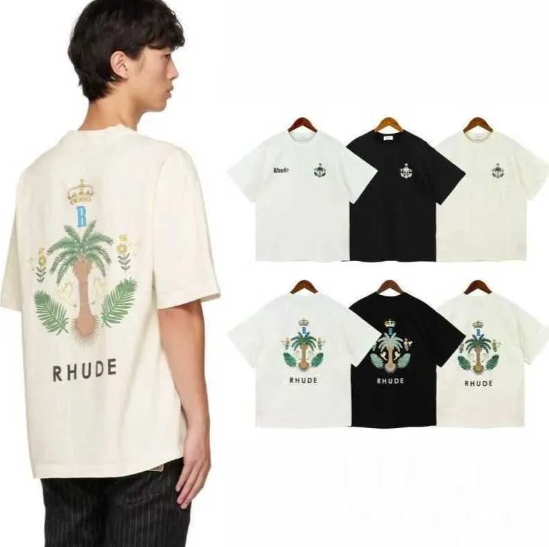 2023 Top Craftsmarship Rhude Mens T Shirts Summer Fashion Designer Tshirts Street Disual Short Sleeve Beach Style Tees Cotton Printing Shirt HK24