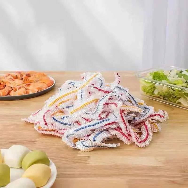 Nouveau 100pc coloré jetable alimentaire couverture élastique en plastique Wrap PE de qualité alimentaire frais-garder Film sac épaissi jetable bol couverture