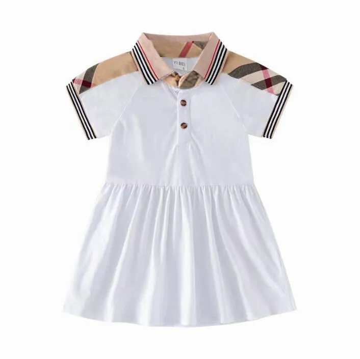 夏の女の子のプリンセスドレスコットンキッズ半袖の格子縞のドレスガールターンダウンカラードレスチルドレンスカート