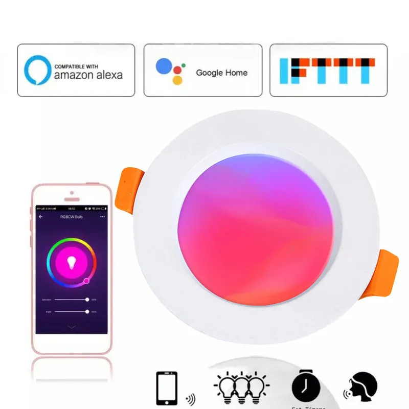 Download de emergência RGBW Tuya Smart Lamp teto 5W 7W 10W 15W RGB LOADA ALIMENTANTE ALTA BLANCO Bluetooth Controle Wi -Fi com Alexa Google Home