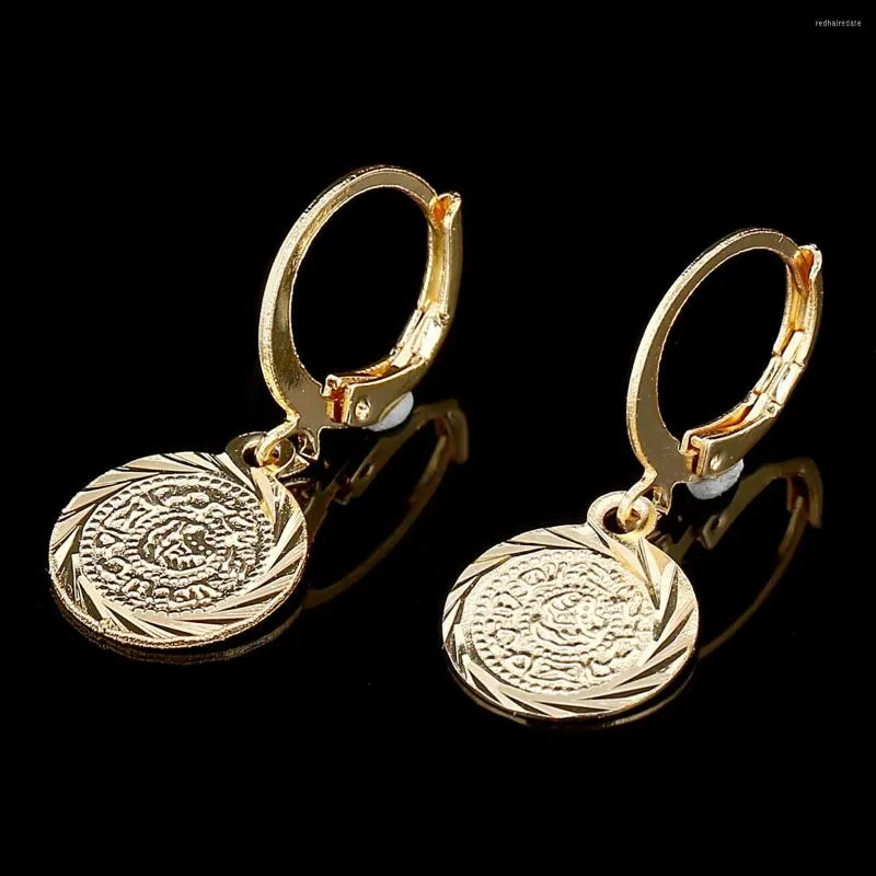 Dangle Earrings Gold Color Coin Muslim Islamic Ancient Arab African Style Jewelry