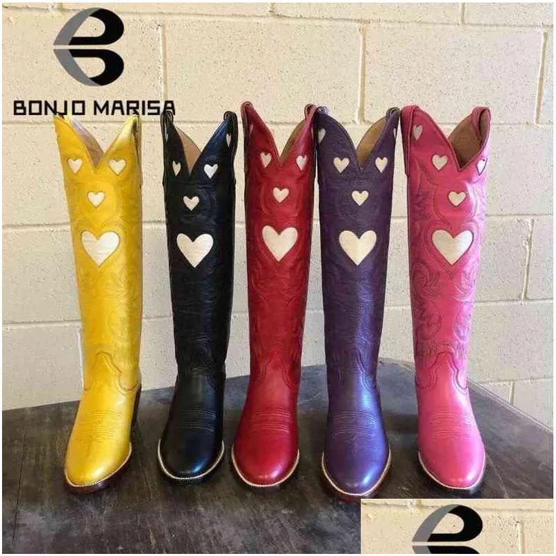 Boots varumärke mode colorf love heart ridding western för kvinnor cowgirl cowboy chunky häl