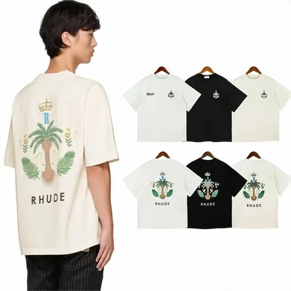 2023 Top Craftsmanship Rhude Mens T Shirts Summer Fashion Designer Tshirts Street Disual Short Sleeve Style Tees Cotton Printing Shirt WH20