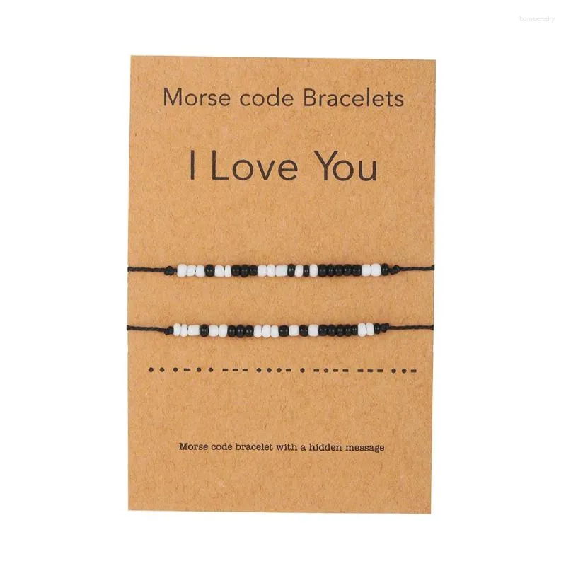 Strand I Love You Morse Code Bransoletka Białe czarne koraliki nasion pary pasujące bransoletki dla kobiet miłośnicy regulowana biżuteria lina