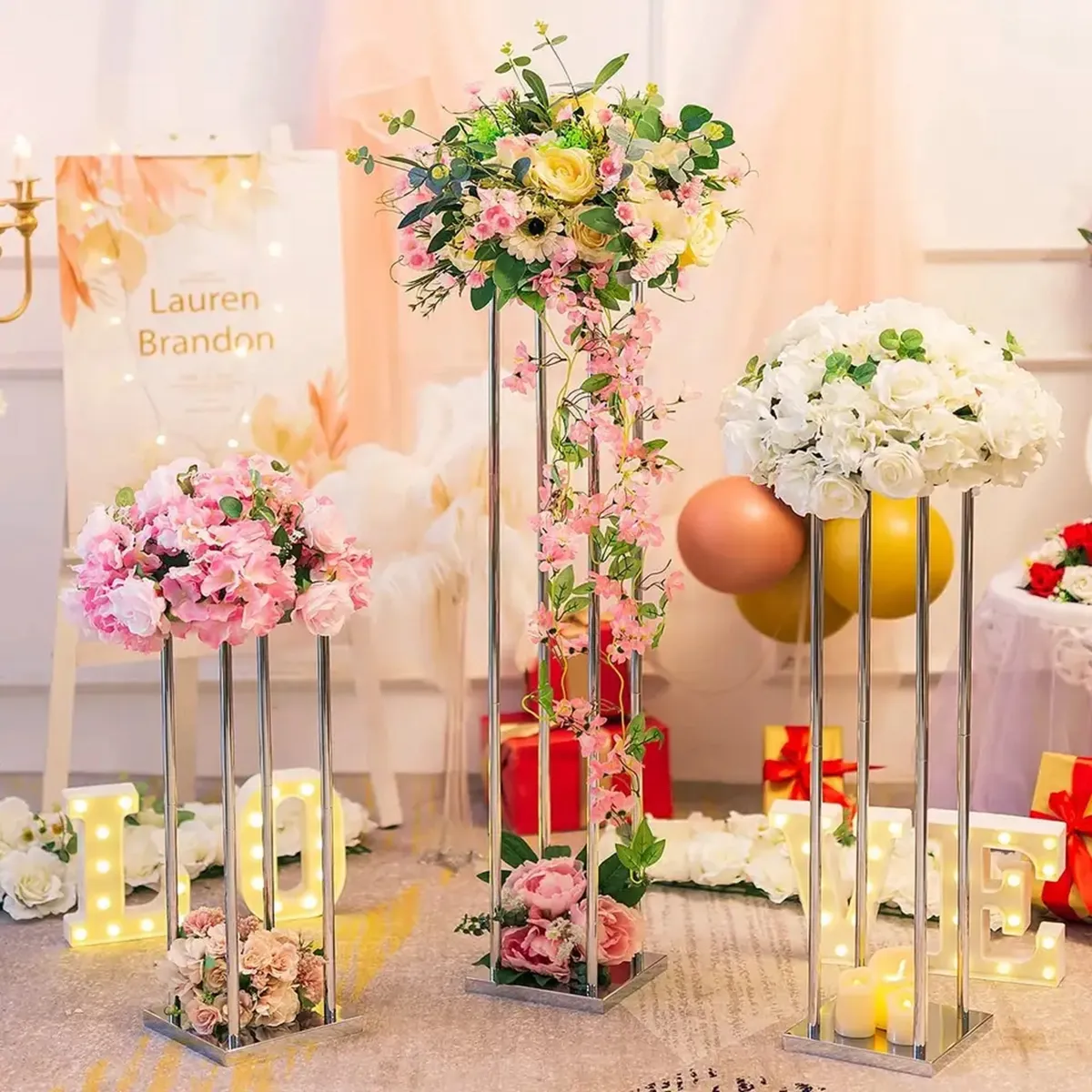 Dekorasyon Düğün Altın Vazo Silindir Kaide Standlar Tablolar için Ekran Metal Yüksek Vazolar Sütun Geometrik Çiçek Stand IMake844