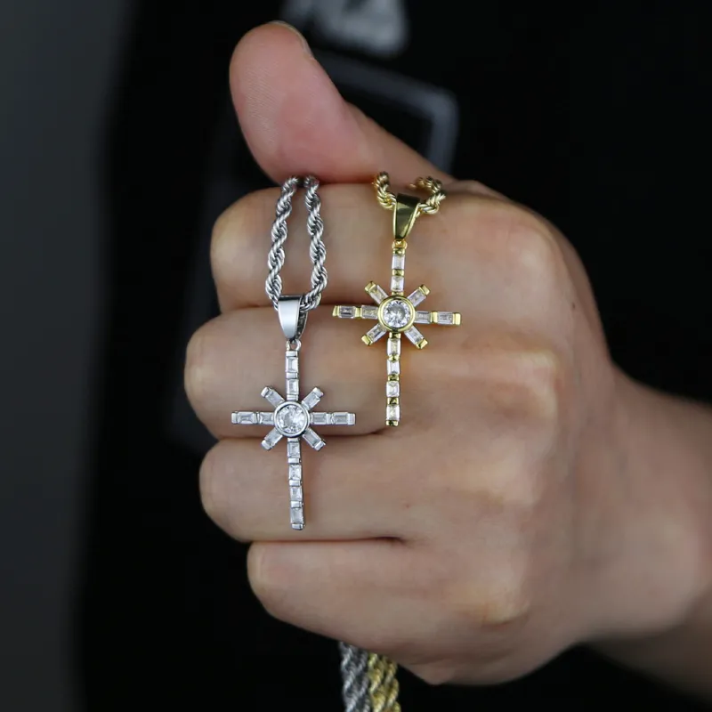 Klassische X-Kreuz-Anhänger-Halskette für Männer und Frauen, Hiphop, glänzender Bambus, Knotenform, kubischer Zirkon, dünne Seilkette, Charm-Schmuck