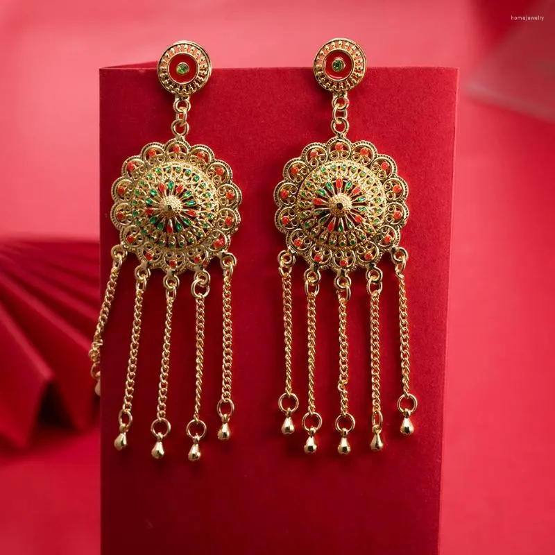 Dangle Earrings Dubai Gold Color 24K For Women Wedding Jewelry Women's Girls Bridal Wife Gifts African French