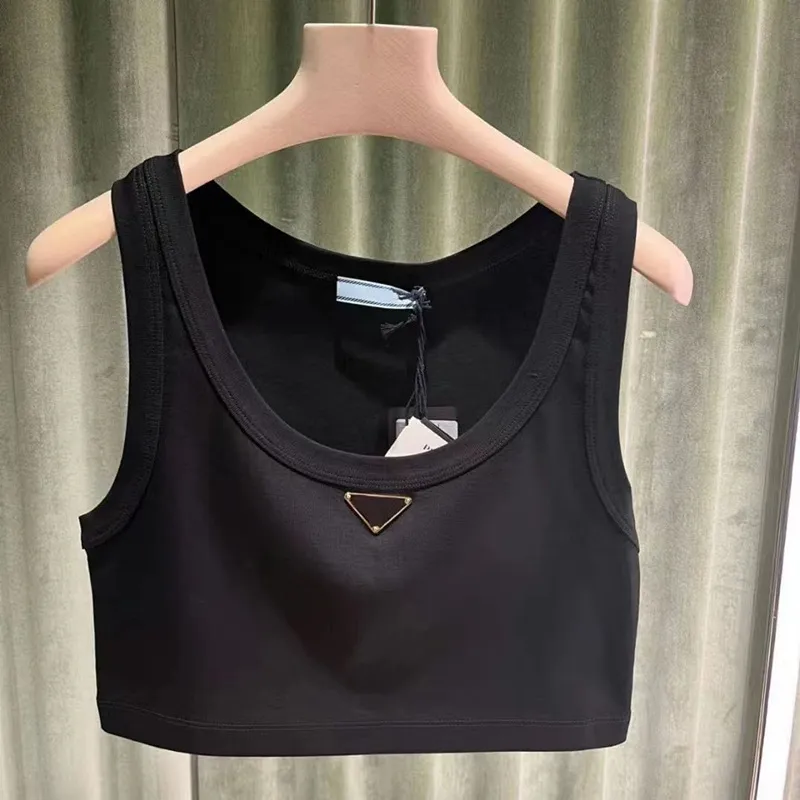 fashion women tank designer vest shirt womens cotton slim fit sexy white camis top triangle logo short sports open bellybutton vests tees women camis