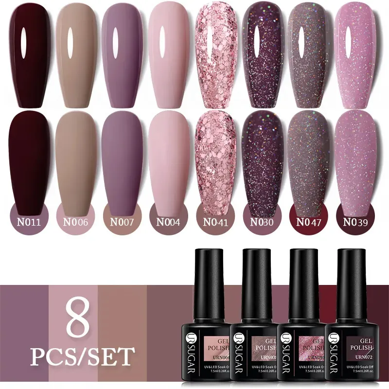 Poliska do paznokci Zestaw lakieru do paznokci GLITT 8PCS Zestaw lakierów żelowych brokatowych do manicure półtrwałe hybrydowe zanurzenie się z UV LED lakier do paznokci 231123