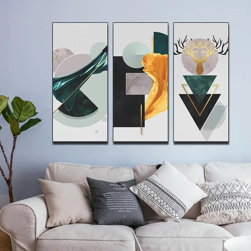 Adesivi murali Arte astratta Stile nordico Tela Poster Pittura moderna Motivo geometrico con colore semplice Decorazione della casa Soggiorno