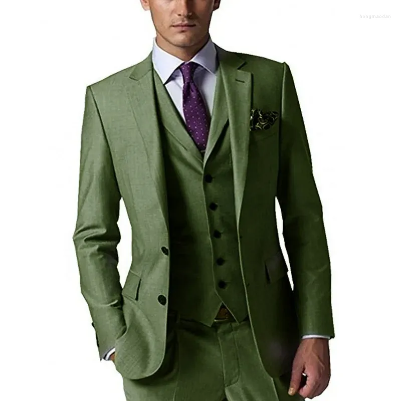 Men's Suits Lansboter Green Men Suit 3 Pcs Business Casual Version Slim Fitting For Professional Attire Wedding Dress Jacket Vest With Pants