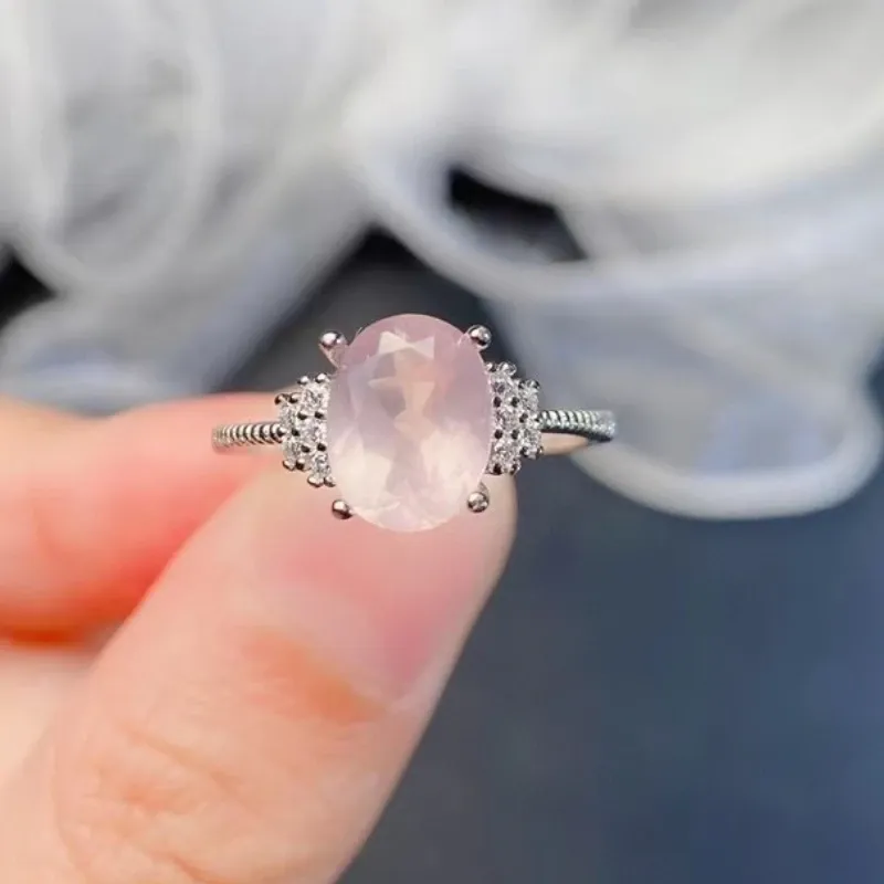 Bague en pierre précieuse à la mode pour usage quotidien, 7mm x 9mm, Quartz Rose naturel, argent 925, bijoux en Quartz Rose, cadeau pour femme