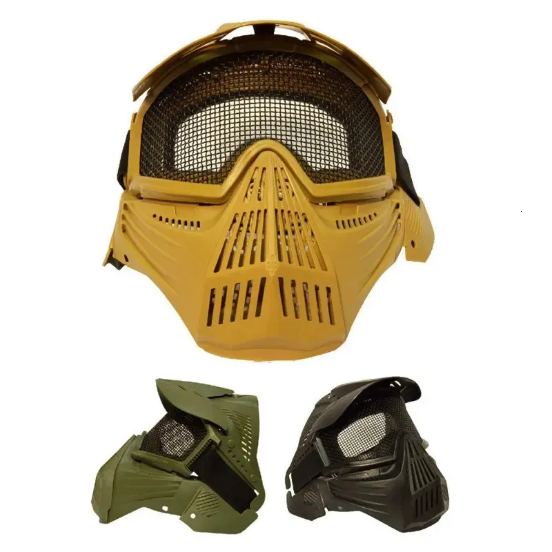 Protective Gear Tactical Full Face Mask Cycling Windproof Cover Steel Mesh Breathable Head Helmet Wearing Masks Hunting Gea 231124