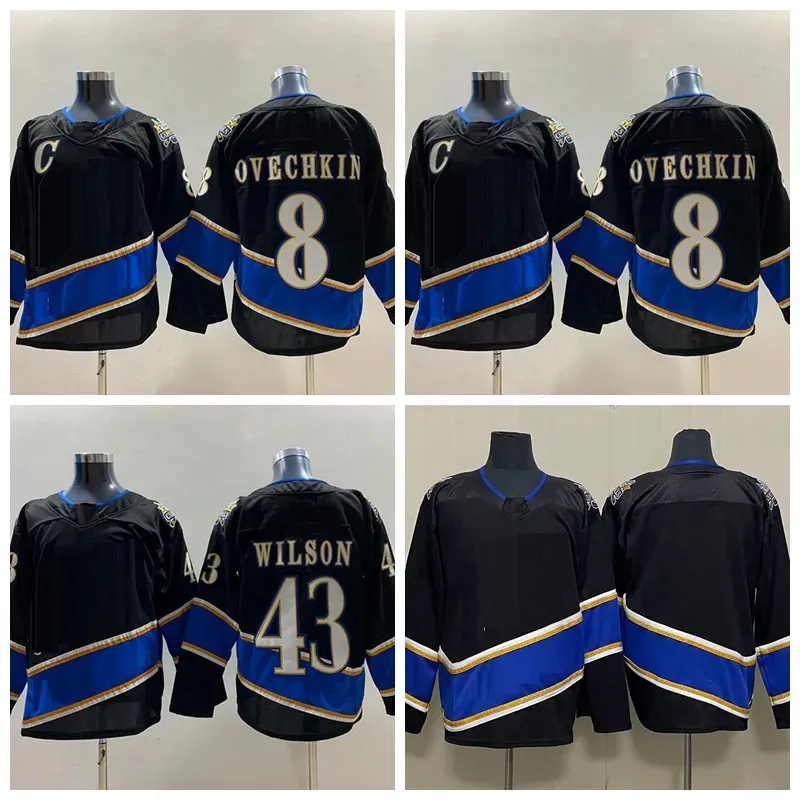 Barato 2023 Stadium Series 8 Alex Ovechkin Hóquei Jerseys Preto Reverse Retro 77 TJ Oshie 92 Evgeny Kuznetsov Nicklas Backstrom 43 Tom Wilson John Carlson Campeões