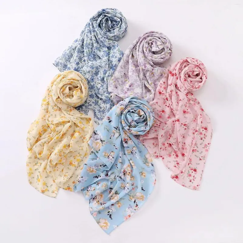 Scarves Selling Printed Floral Chiffon Scarf Hijab Lightweight Long Shawl Women Muslim Turban Wrap170 70cm