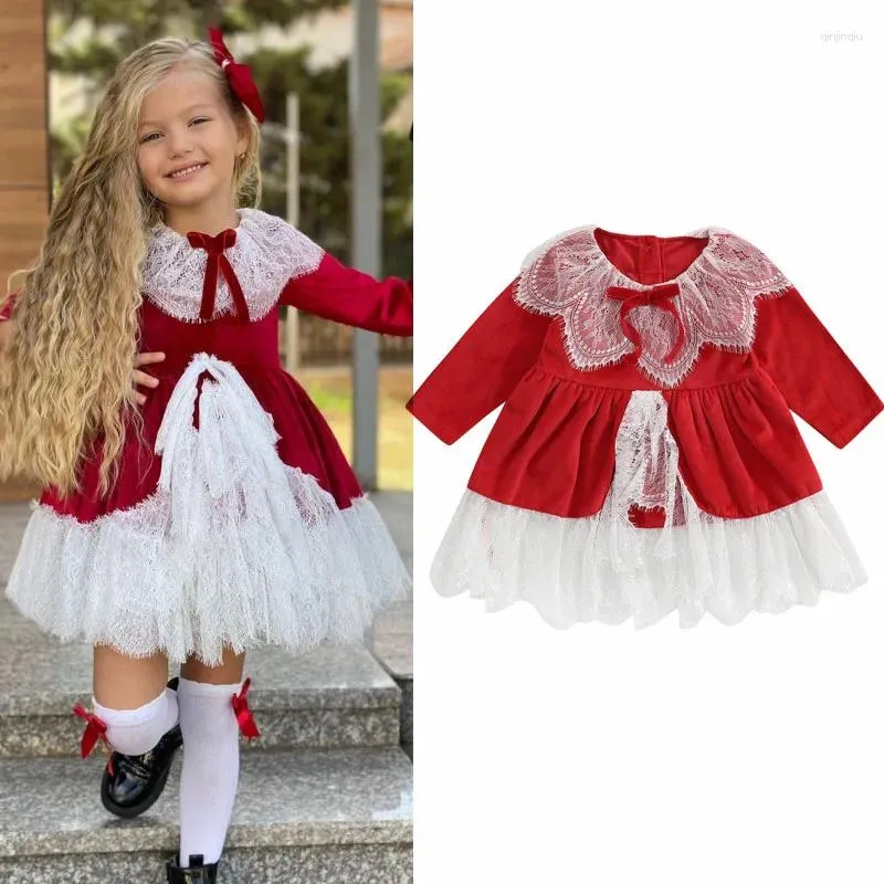 Meisje Jurken 1-7Y Kinderen Meisjes Prinses Jurk Baby Herfst Winter Kleding Lange Mouw Fluwelen Gesplitste Kant Tutu Kinderfeest