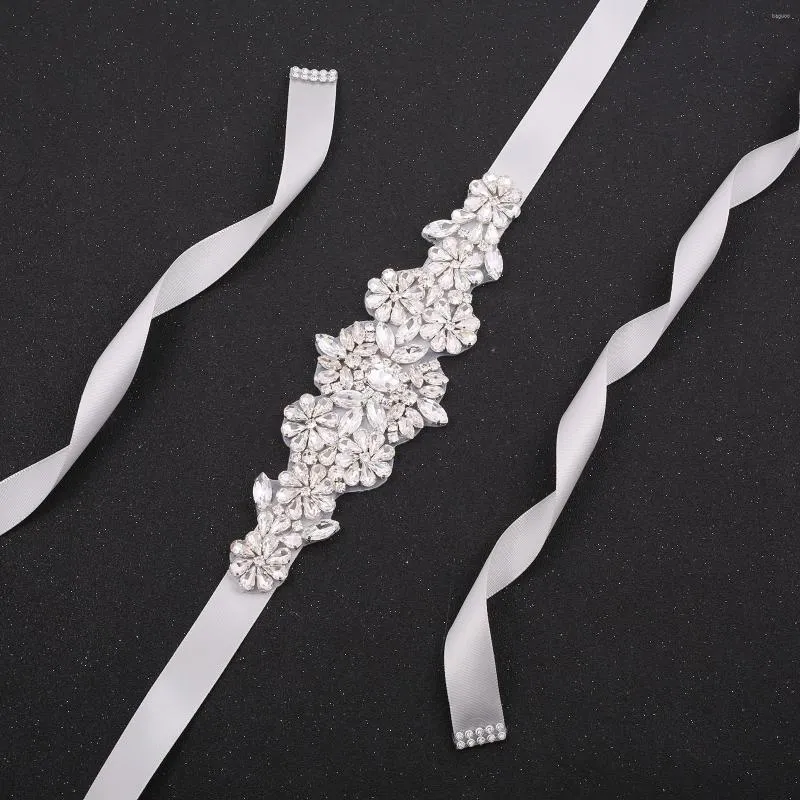 Wedding Sashes Nzuk Silver Crystal Bridal Belt Handmade Rhinestone voor avondfeestjurkaccessoires