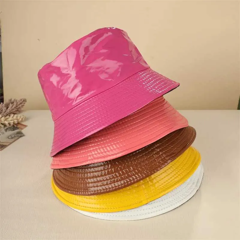 Waterproof Wide Brim Neon Pink Bucket Hat For Women And Men Shiny