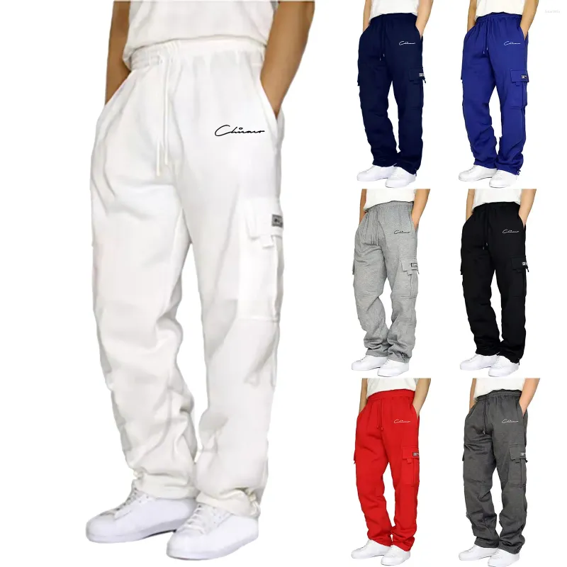 Herrenhose, sportlich, lässig, gepolstert, Kordelzug, elastische Taille, mehrere Taschen, locker, lang, einfarbig, Cargohose