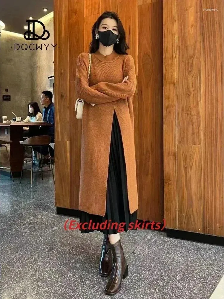 Casual Dresses Women's Dress Knitted Sweater Split 2023 Fall Winter In Korean Fashion Design O-Neck Coat Elegant For Women