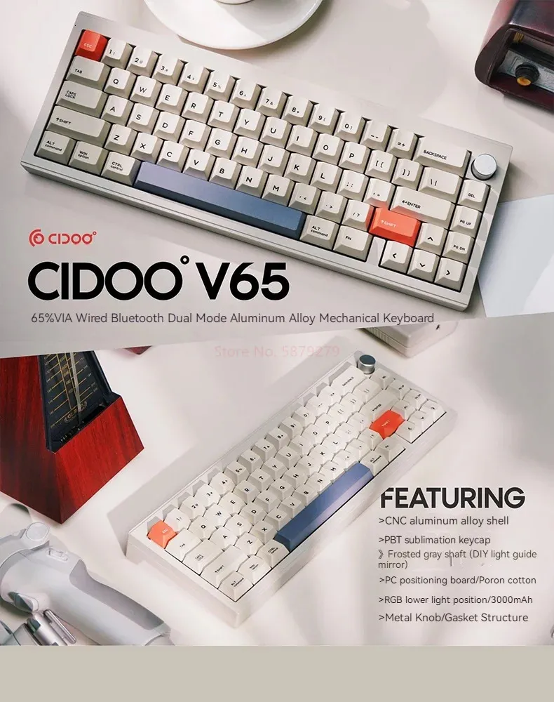 Cidoo V65 V2 Custom Mechanical Keyboard: 65% Layout, Aluminum Gasket ...