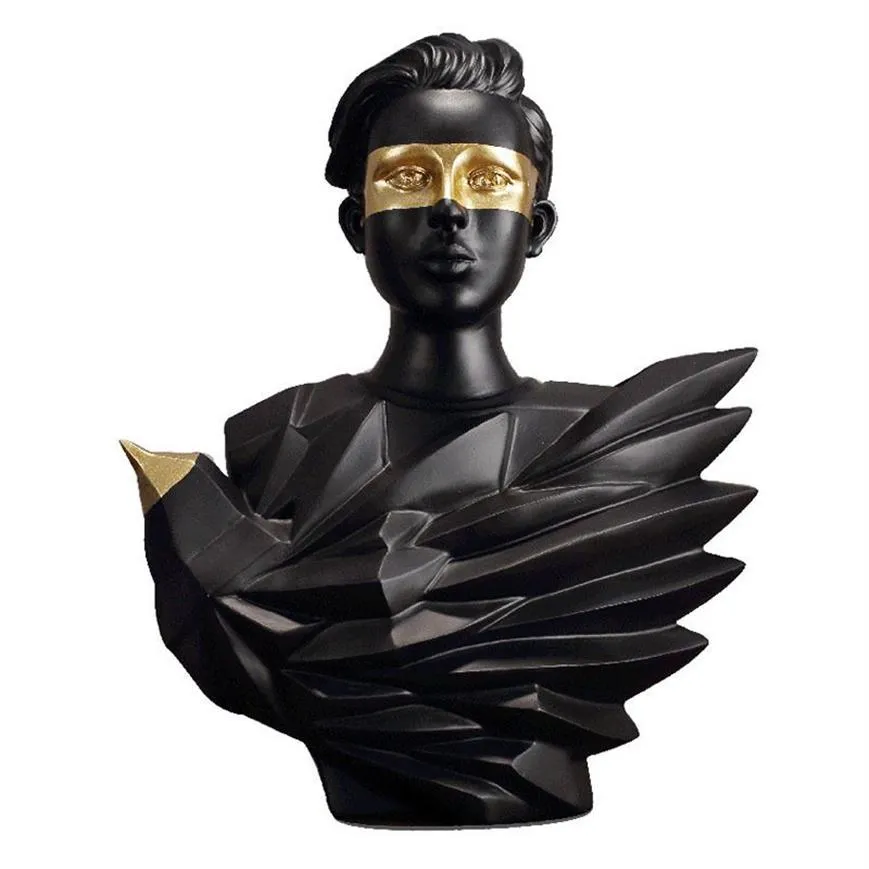 Européen Noir Or Aérien Oiseau Figure Statue Résine Artisanat Art Abstrait Personnage Sculpture Décoration De La Maison Accessoires Cadeau T20063135