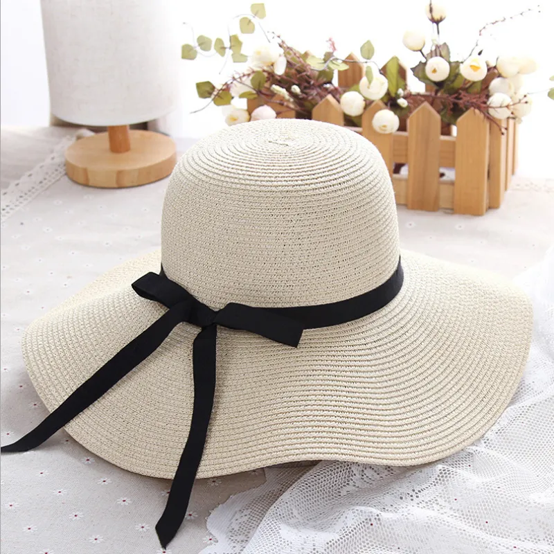 Wide Brim Hats Bucket simple Foldable Floppy Girls Straw Sun Beach Women Summer UV Protect Travel Cap Lady Female 230424