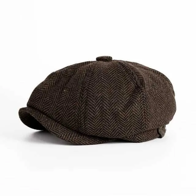 Berets New Men Cap Berets rétro Peaky Boulines en laine Blend Herringbone Tweed Newsboy Octogonal Tweed Blend Casual Flat Cap Père Chapeaux 702