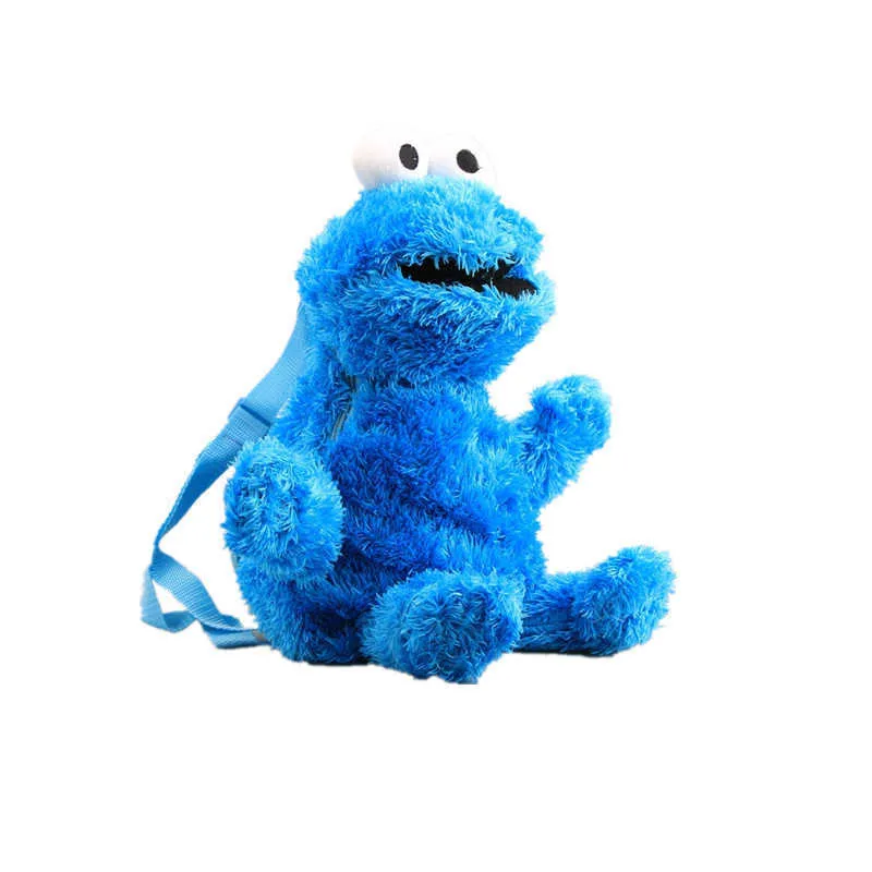 Mochila De Peluche De Plaza Sésamo De 46 Cm, Diseño De Cookie Monster, Ajustable Y Suave, Ideal Para Niños De 3 A 6 Años