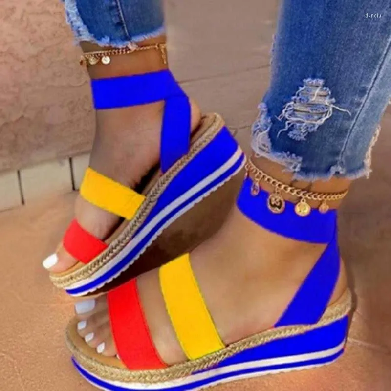 Summer Sandals Roman Wedge Heels Ladies With 2024 Cross Ties Non-Slip Shoes Fashion Candy Color Open Toe One Pedal Sandalias 88