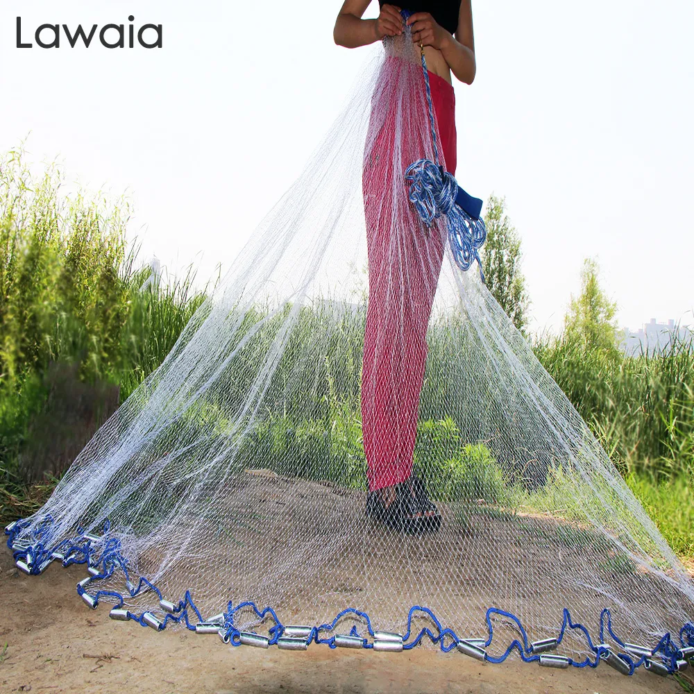 Lawaia Hand Cast Net - American Style Monofilament Nylon Folding ...