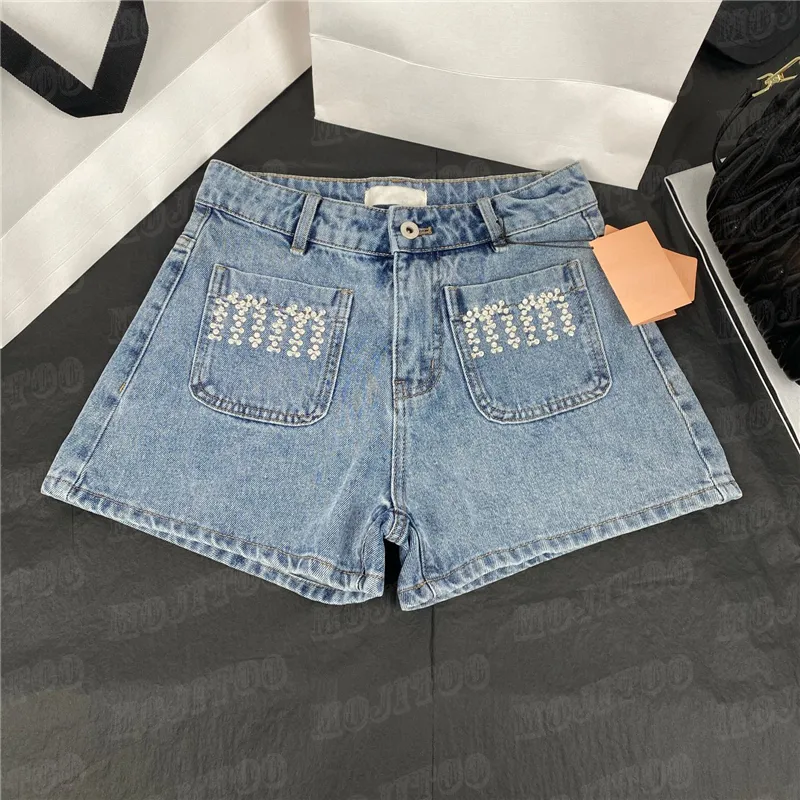 Pantaloncini di jeans da donna con strass a lettera Pantaloni a vita alta Jeans firmati Moda estiva Pantaloni corti Streetwear