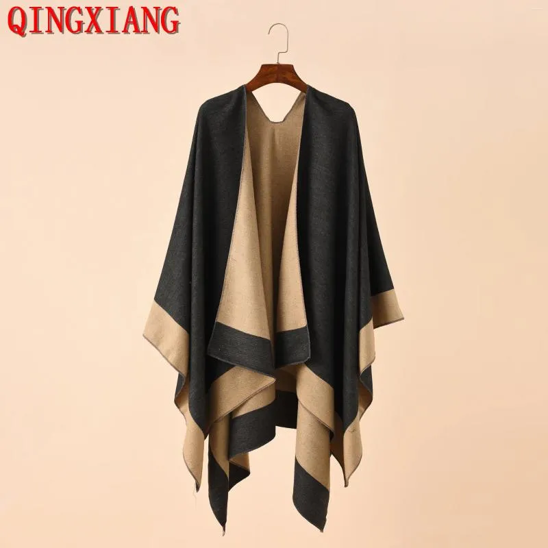 Scarves 11 Colors 2023 Women Autumn Winter Faux Cashmere Out Streetwear Long Thick Poncho Shawl Female Big Pendulum Loose Cloak Coat