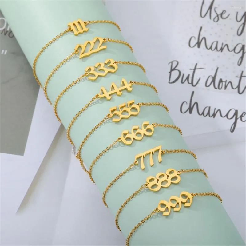 Bedelarmbanden roestvrij staal Lucky Angel Number Bracelet Gold Color 111 222 333 444 555 666 777 888 999 voor vrouwen heren sieraden