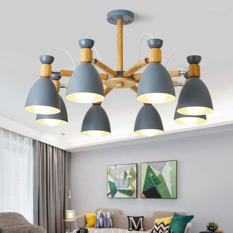 Pendant Lamps Macaron LED Chandelier Living Room Dining Bedroom Study Multi-Head Lighting