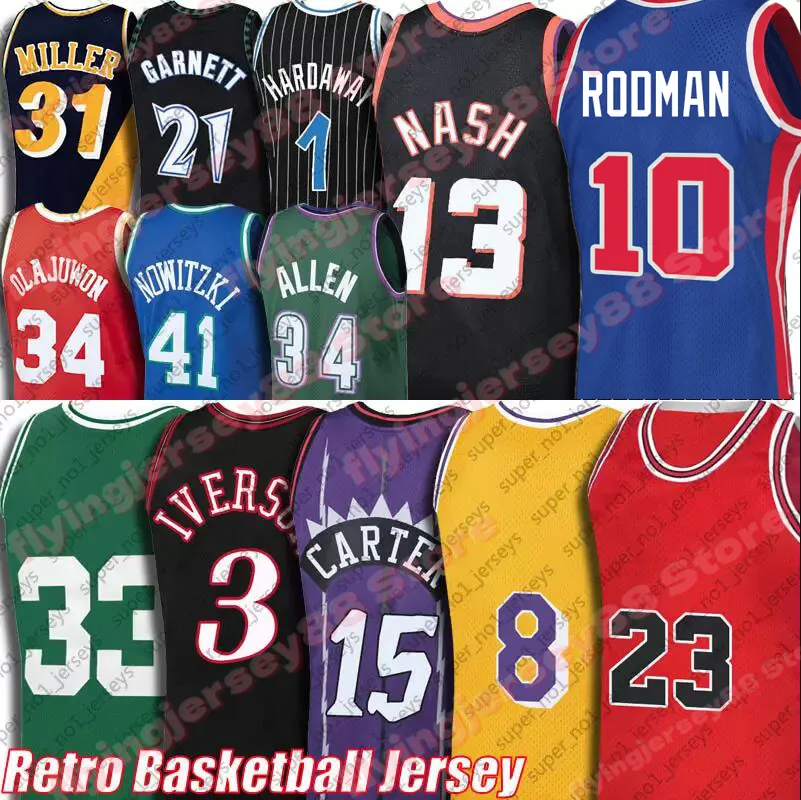 Retro Mesh Vince Carter Allen Iverson Jersey 15 3 RAY BACK Black Mamba Steve Hakeem Nash Olajuwon Charles Kevin Barkley Grant Rodman Garnet McGrady Hill