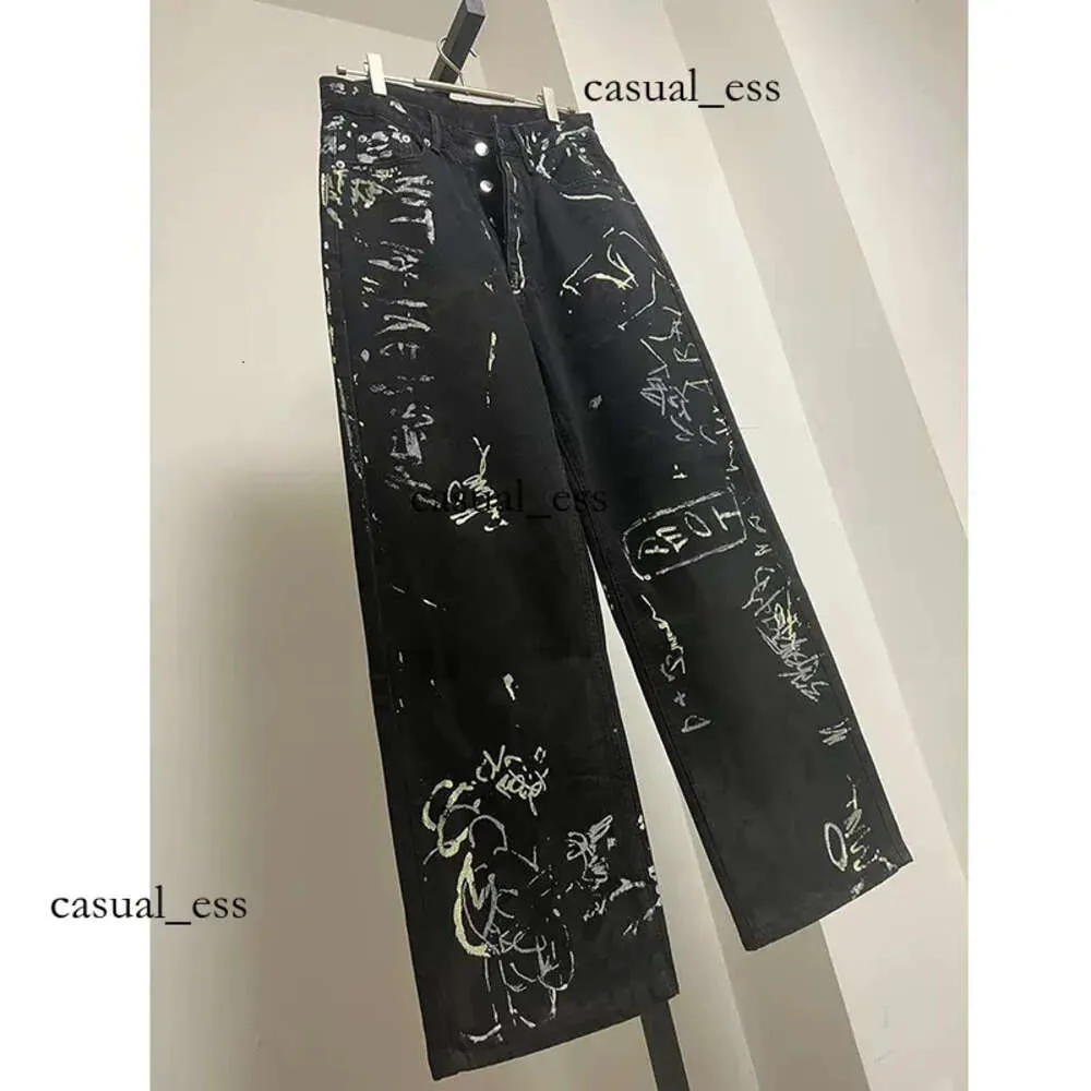 2023 New Designer Womens Jeans Graffiti High Waist Loose Casual Black Straight Denim Pants Fashion Streetwear Thekhoi-12 Cxg984 276 dfashion98