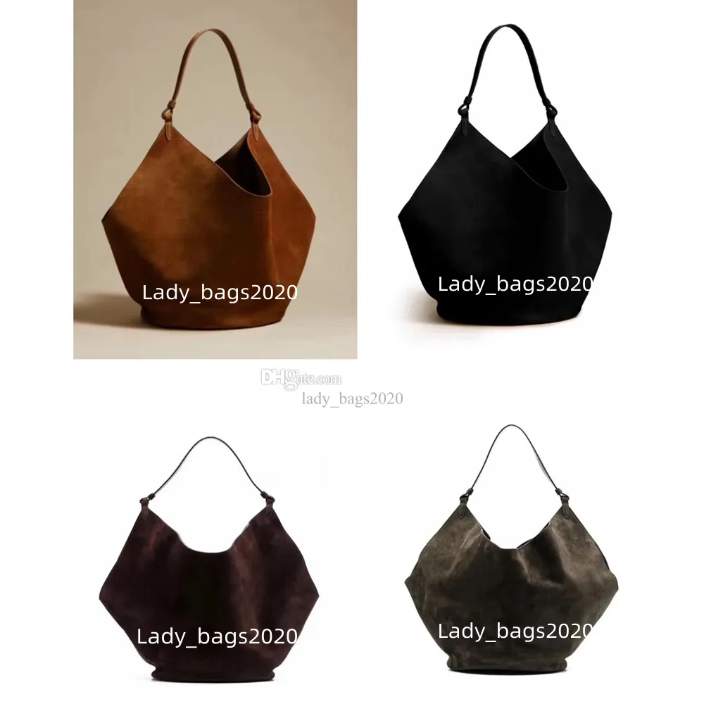 Khaite Large Tote Designer Bag Women 38cmスエードバッグMaxiハンドバッグ豪華なクロスボディショッピングビーチ小さな財布トート肩の本物の革のバッグ22cm