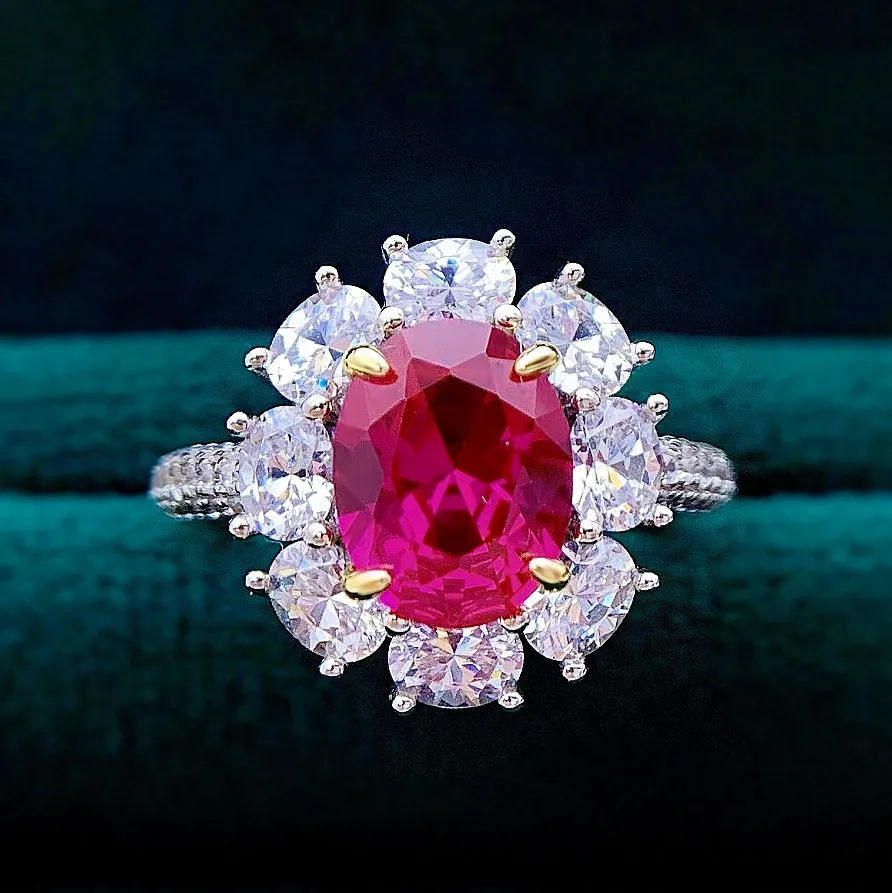 Flower Ruby Diamond Pierścień 100% prawdziwy szterling Sier Party Wedding Pierścienie dla kobiet mężczyzn Prezent biżuterii zaręczyn