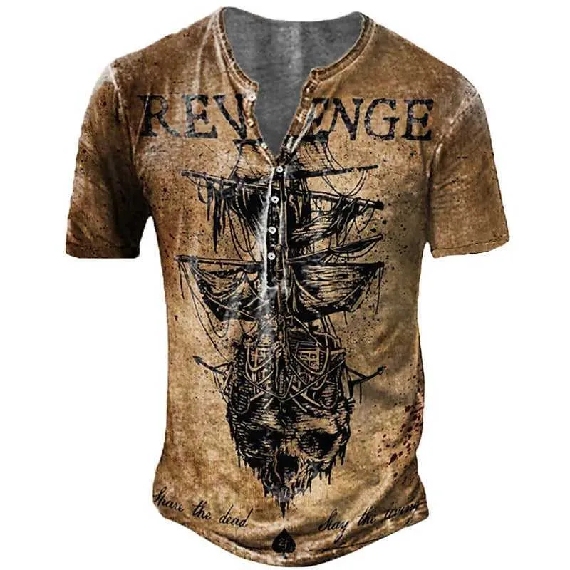 Erkek Tişörtler Vintage Düğmesi Vneck Navigasyon Tişört Kısa Kollu Gotik Henley Gömlek Erkekler Büyük Boyutlu Üstler Tee Sesli Erkekler Punk Street Giyim Z0424