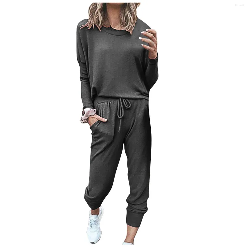 Kvinnors tvåbitar byxor Kvinnor Tracksuit Casual Solid Color Set Långärmad kvinnlig hoodie Pullover Suit Autumn Sport Home Wear Ladies