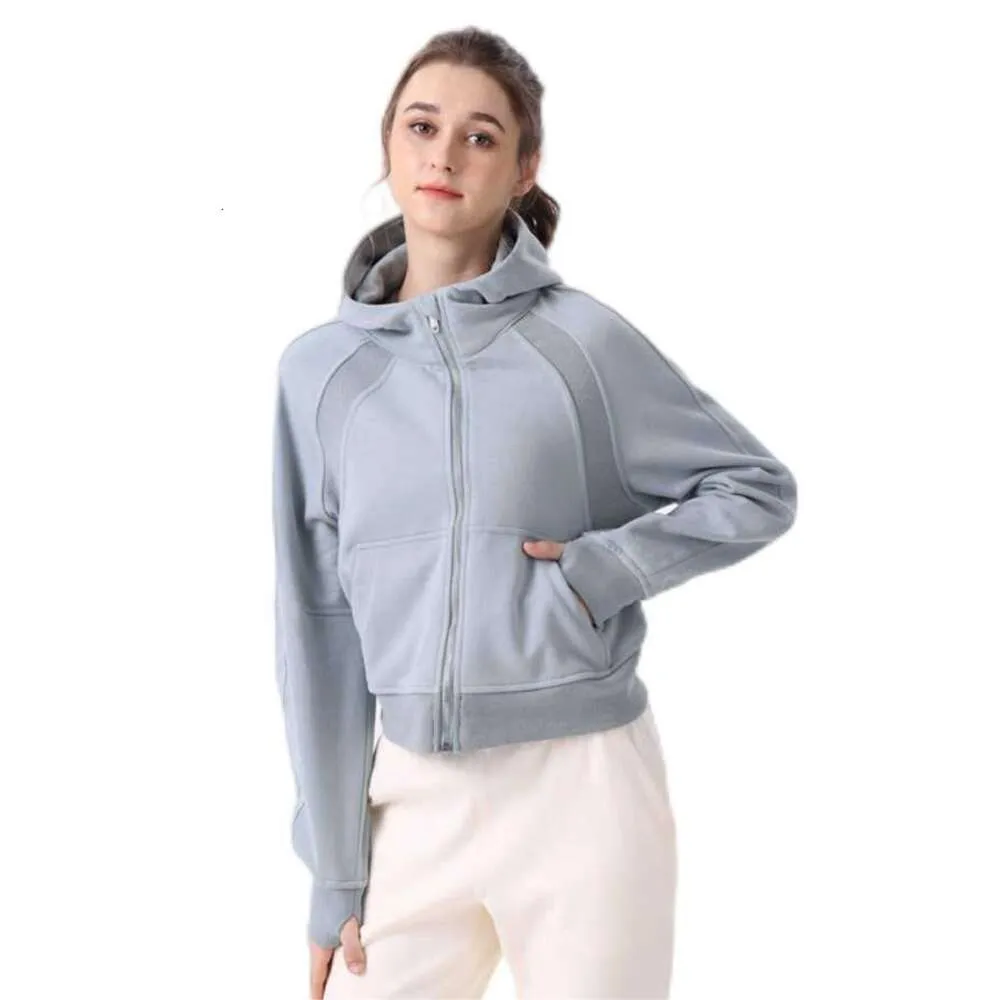 Yoga Ceket Sonbahar ve Kış Yoga Hoodie Tüplü Kadınlar Artı Kadife Kalınlaştırma Ceketleri Hoodys Sports Yarı Fermuar Terry Tasarımcı Kazak Chothing Gevşek Kısa Giysiler