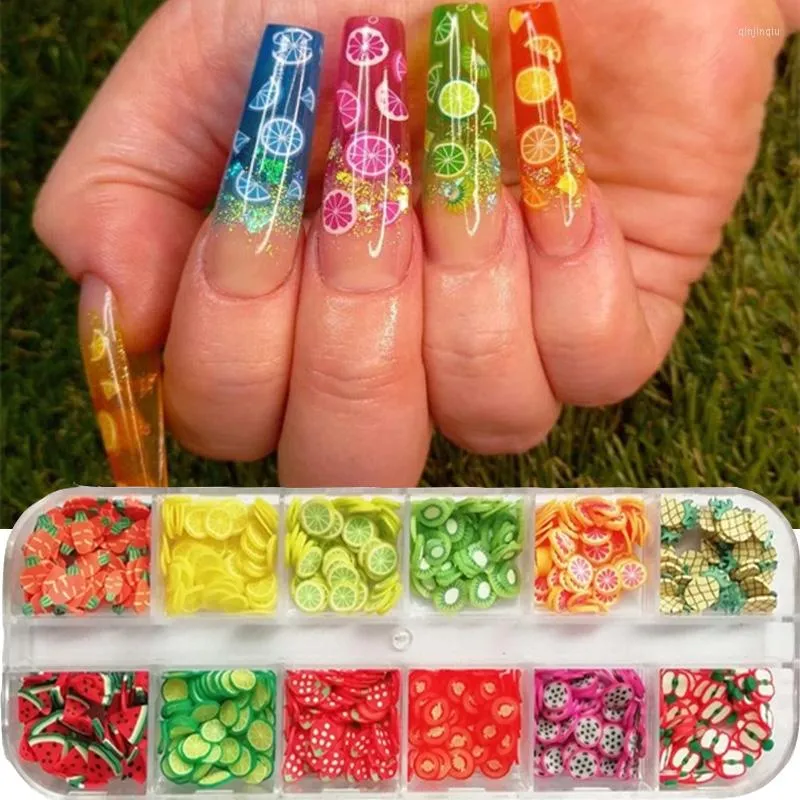 Nail Art Decorations 3D Mixed Fruit Flower Mud Decoration Colorful Sequins Watermelon Orange Strawberry Accessories 12 Grids/box