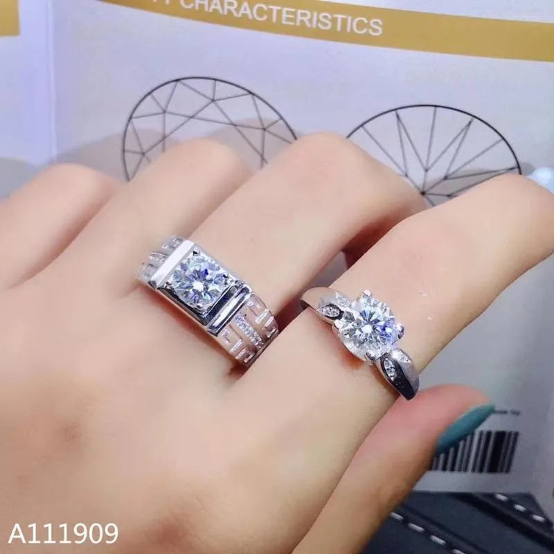 Bagues de cluster KJJEAXCMY Boutique Bijoux 925 Sterling Silver Incrusté Mosang Diamant Gemstone Mâle Femelle Couple Bague Support Détection