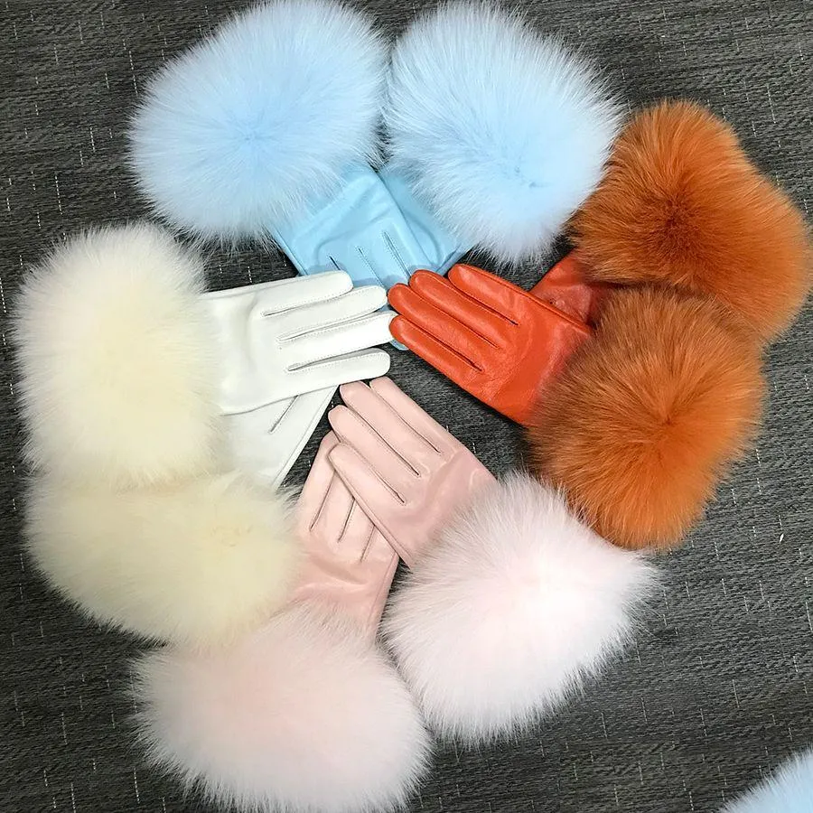 Fingerless Gloves Fingerless Gloves Real Sheepskin Fur Womens Genuine Leather Glove Winter Warm Fashion Style Natural Fluffy Oversized Dhtch