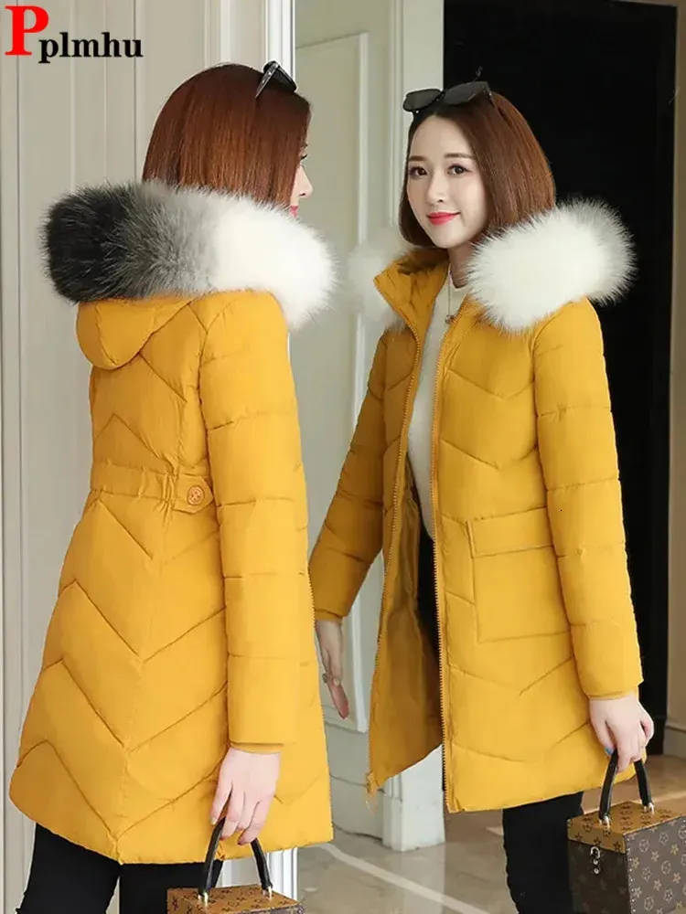Women's Down Parkas Korean Slim faux päls krage jackor avslappnad vinter varm tjock abrigos quiltade överrock kvinnor bomull vadderad Parcas -kappa 231123