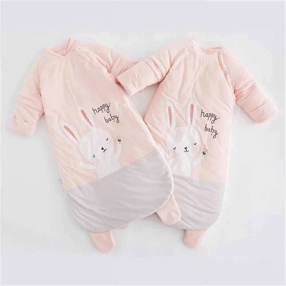 Sacs de couchage Sacs de couchage en coton bébé unisexe bébé sac de couchage détachable manches longues chaud lapin couverture enfants pyjamas pour enfants lit 231124