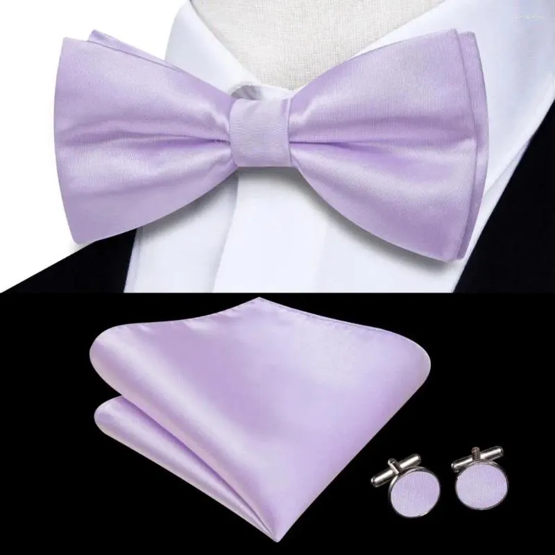 Laços Hi-Tie Sólidos Violeta Lilás Homens Gravata Hankerchief Cufflink Pré-amarrado Seda Borboleta Nó Bowtie Para Masculino Festa de Negócios Atacado