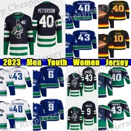 Vancouver''Canucks''#43 Quinn Hughes Reverse Retro hockey jersey #40 Elias Pettersson Ethan Bear Brock Boeser Thatcher Demko Nils Aman Mogilny Trevor