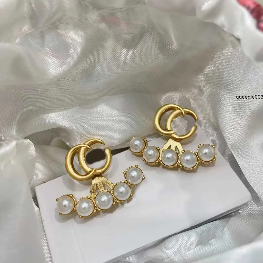 Stud Moda Dupla Letra Brincos de Pérola Orecchini 18k Ouro 925 Agulha de Prata Designer de Marca para Mulheres Festa de Aniversário de Casamento Presentes Jóias